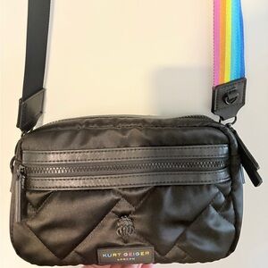 Kurt Geiger Black Quilted Crossbody with Multicolor Strap